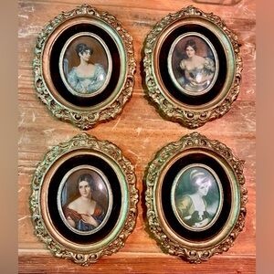 1940’s Oval Portraits Wall Plaques in Gold (Set of 4) vintage Cameo Creations
